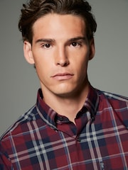Burgundy Red Tartan Regular Fit Easy Iron Button Down Oxford Shirt - Image 4 of 7