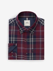 Burgundy Red Tartan Regular Fit Easy Iron Button Down Oxford Shirt - Image 5 of 7
