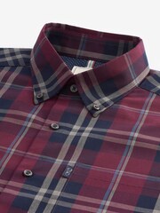 Burgundy Red Tartan Regular Fit Easy Iron Button Down Oxford Shirt - Image 6 of 7