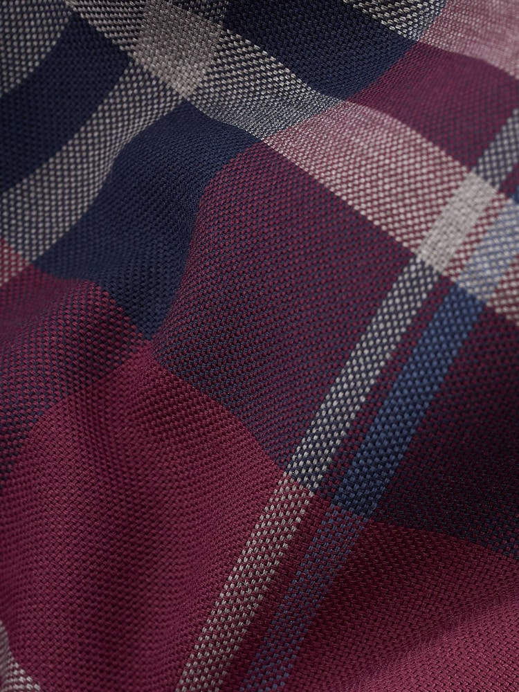 Burgundy Red Tartan Regular Fit Easy Iron Button Down Oxford Shirt - Image 7 of 7