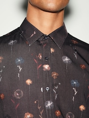 Burgundy Red Pressed Flower Print Regular Fit 100% Cotton Long Sleeves Single Cuff Formal Shirt - Image 10 of 14