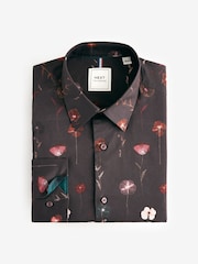 Burgundy Red Pressed Flower Print Regular Fit 100% Cotton Long Sleeves Single Cuff Formal Shirt - Image 11 of 14