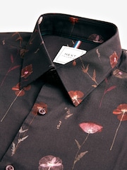 Burgundy Red Pressed Flower Print Regular Fit 100% Cotton Long Sleeves Single Cuff Formal Shirt - Image 12 of 14