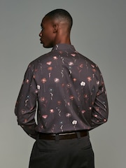 Burgundy Red Pressed Flower Print Regular Fit 100% Cotton Long Sleeves Single Cuff Formal Shirt - Image 3 of 14