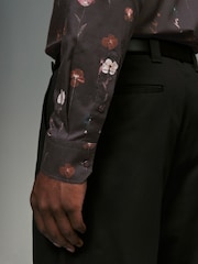 Burgundy Red Pressed Flower Print Regular Fit 100% Cotton Long Sleeves Single Cuff Formal Shirt - Image 6 of 14