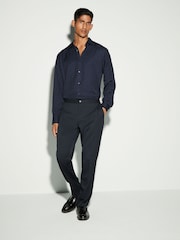 Navy Blue Jacquard Regular Fit Long Sleeve Single Cuff Shirt - Image 2 of 8
