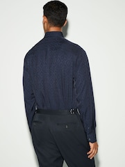 Navy Blue Jacquard Regular Fit Long Sleeve Single Cuff Shirt - Image 3 of 8