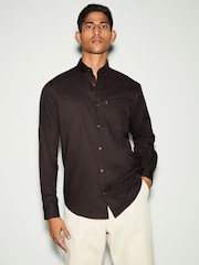 Chocolate Brown Regular Fit Button Down Easy Iron Oxford Shirt - Image 1 of 8