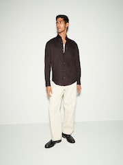 Chocolate Brown Regular Fit Button Down Easy Iron Oxford Shirt - Image 2 of 8
