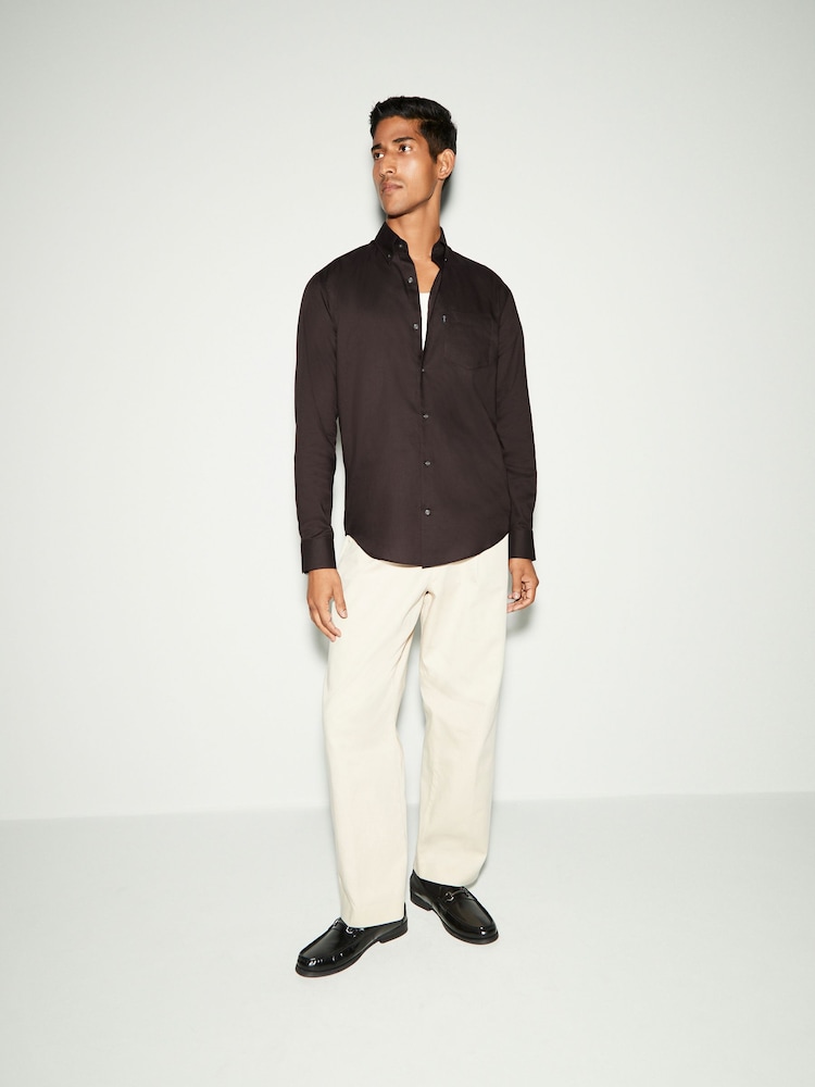 Chocolate Brown Regular Fit Button Down Easy Iron Oxford Shirt - Image 2 of 8