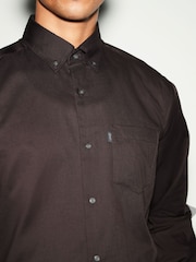 Chocolate Brown Regular Fit Button Down Easy Iron Oxford Shirt - Image 4 of 8