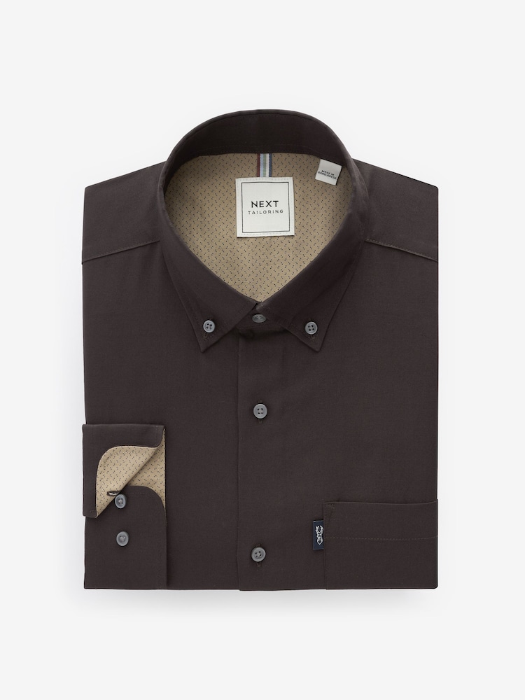Chocolate Brown Regular Fit Button Down Easy Iron Oxford Shirt - Image 6 of 8