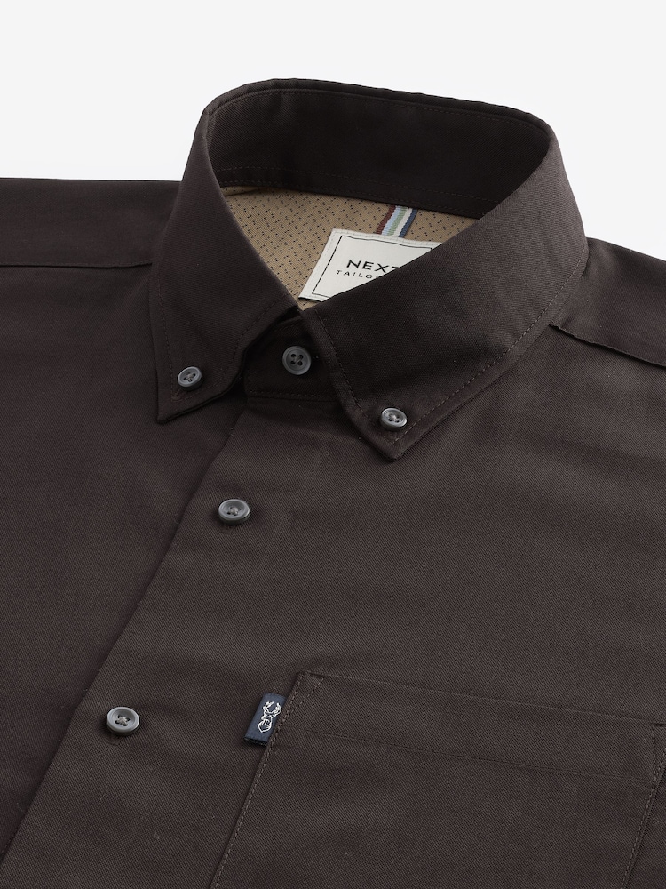 Chocolate Brown Regular Fit Button Down Easy Iron Oxford Shirt - Image 7 of 8