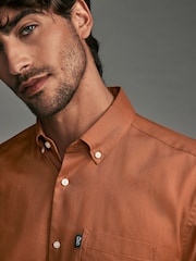 Rust Brown Regular Fit Button Down Easy Iron Oxford Shirt - Image 3 of 4