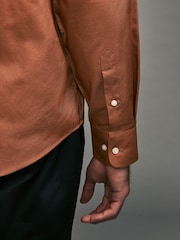 Rust Brown Regular Fit Button Down Easy Iron Oxford Shirt - Image 4 of 4