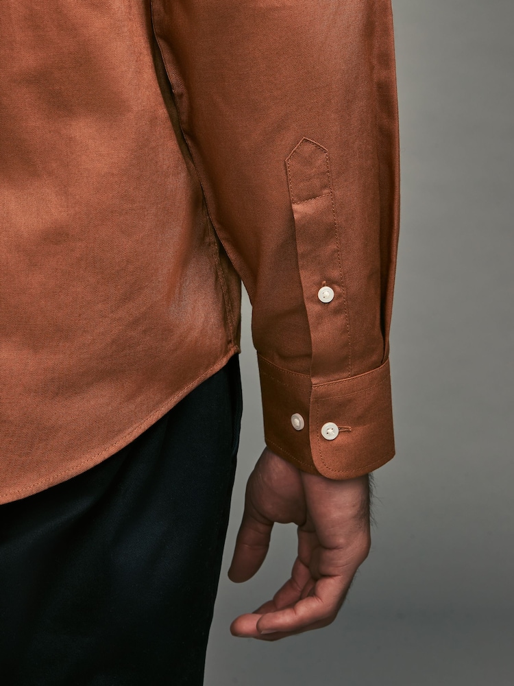 Rust Brown Regular Fit Button Down Easy Iron Oxford Shirt - Image 4 of 4