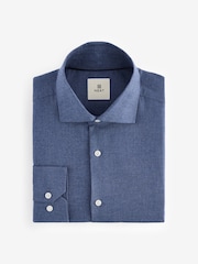 Navy Blue Regular Fit Brushed Flannel Single Cuff Formal 100% Cotton Oxford Shirt - Image 1 of 3