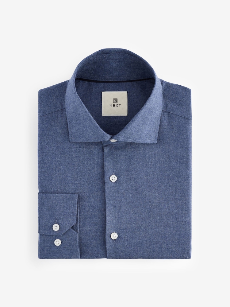 Marineblau/blau - Regular Fit Brushed Flannel Single Cuff Formal 100% Cotton Oxford Shirt - Bild 1 von 3 Marineblau/blau - Regular Fit Brushed Flannel Single Cuff Formal 100% Cotton Oxford Shirt - Bild 1 von 3