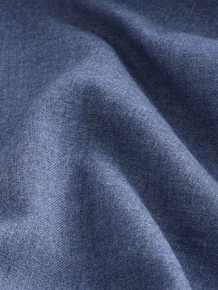Navy Blue Regular Fit Brushed Flannel Single Cuff Formal 100% Cotton Oxford Shirt - Image 2 of 3