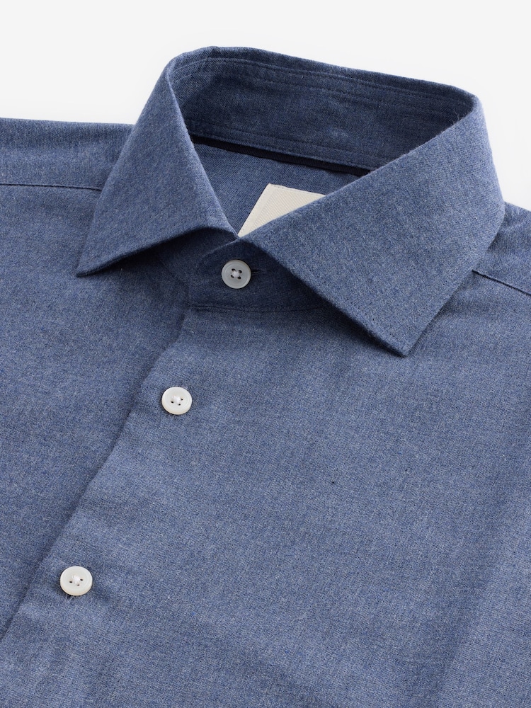 Navy Blue Regular Fit Brushed Flannel Single Cuff Formal 100% Cotton Oxford Shirt - Image 3 of 3