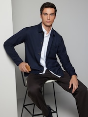 Navy Blue Regular Fit Button Through Overshirt - Image 1 of 8