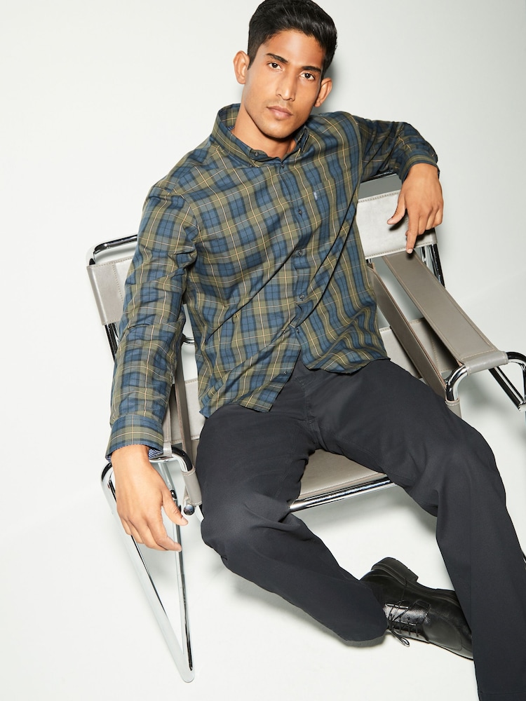 Black Watch Check Regular Fit Easy Iron Button Down Oxford Shirt - Image 2 of 6