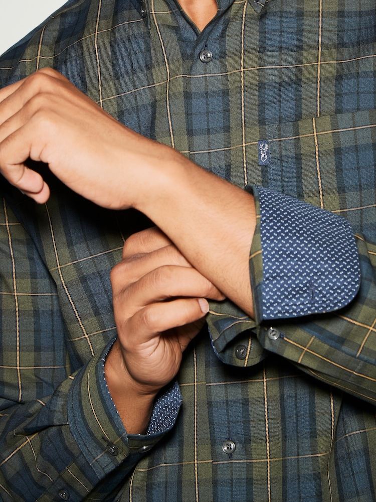 Black Watch Check Regular Fit Easy Iron Button Down Oxford Shirt - Image 4 of 6