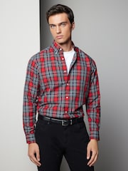 Red Tartan Check Regular Fit Easy Iron Button Down Oxford Shirt - Image 1 of 8