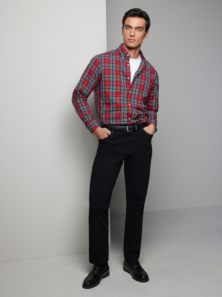 Red Tartan Check Regular Fit Easy Iron Button Down Oxford Shirt - Image 2 of 8