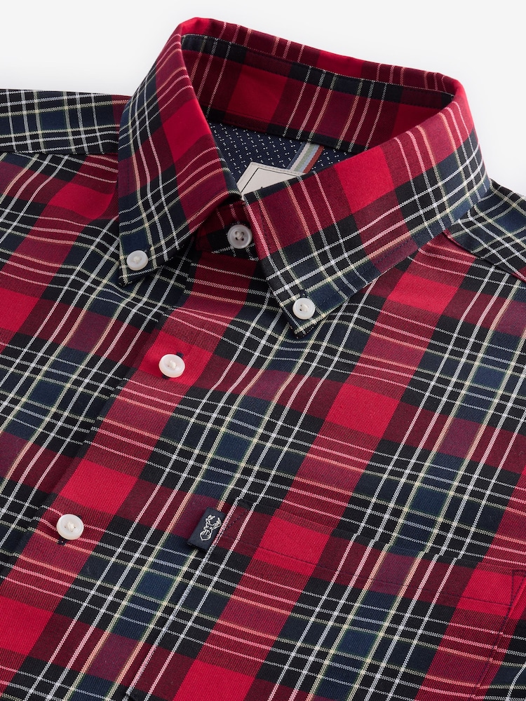 Red Tartan Check Regular Fit Easy Iron Button Down Oxford Shirt - Image 8 of 8