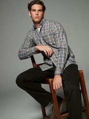 Neutral Brown/Grey Tartan Check Regular Fit Easy Iron Button Down Oxford Shirt - Image 2 of 7