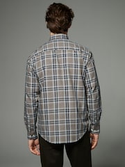 Neutral Brown/Grey Tartan Check Regular Fit Easy Iron Button Down Oxford Shirt - Image 3 of 7