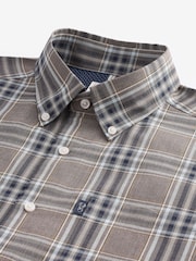 Neutral Brown/Grey Tartan Check Regular Fit Easy Iron Button Down Oxford Shirt - Image 6 of 7