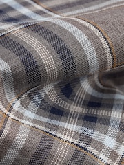 Neutral Brown/Grey Tartan Check Regular Fit Easy Iron Button Down Oxford Shirt - Image 7 of 7