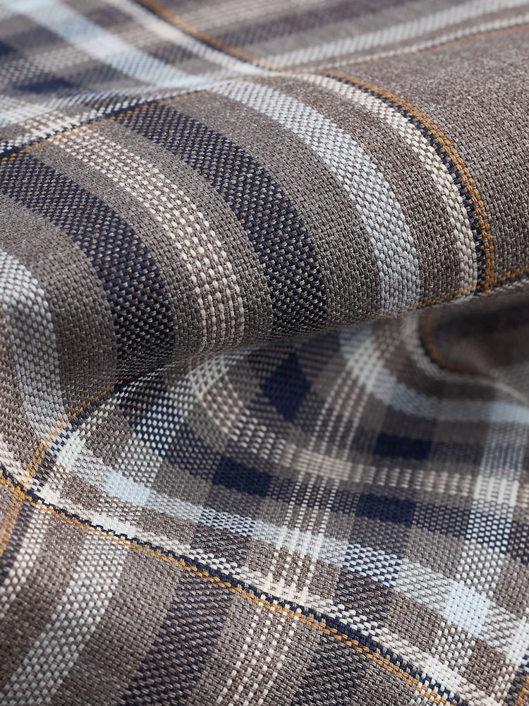 Neutral Brown/Grey Tartan Check Regular Fit Easy Iron Button Down Oxford Shirt - Image 7 of 7