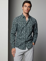 Green Floral Print Regular Fit 100% Cotton Long Sleeves Single Cuff Formal Shirt - Image 1 of 7