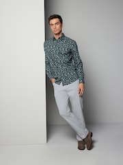 Green Floral Print Regular Fit 100% Cotton Long Sleeves Single Cuff Formal Shirt - Image 2 of 7
