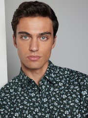 Green Floral Print Regular Fit 100% Cotton Long Sleeves Single Cuff Formal Shirt - Image 4 of 7