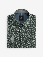 Green Floral Print Regular Fit 100% Cotton Long Sleeves Single Cuff Formal Shirt - Image 5 of 7