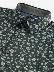 Green Floral Print Regular Fit 100% Cotton Long Sleeves Single Cuff Formal Shirt - Image 7 of 7
