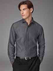 Charcoal Grey Regular Fit 100% Cotton Twill Long Sleeve Single Cuff Shirt - Image 1 of 8