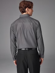 Charcoal Grey Regular Fit 100% Cotton Twill Long Sleeve Single Cuff Shirt - Image 3 of 8