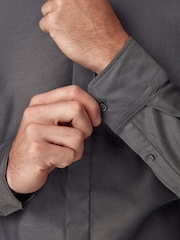 Charcoal Grey Regular Fit 100% Cotton Twill Long Sleeve Single Cuff Shirt - Image 4 of 8