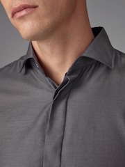 Charcoal Grey Regular Fit 100% Cotton Twill Long Sleeve Single Cuff Shirt - Image 5 of 8
