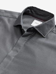 Charcoal Grey Regular Fit 100% Cotton Twill Long Sleeve Single Cuff Shirt - Image 7 of 8