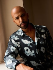 Black/White Regular Fit Sheer Long Sleeve Single Cuff Shirt - Image 1 of 5