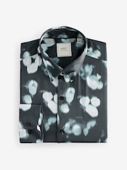 Black/White Regular Fit Sheer Long Sleeve Single Cuff Shirt - Image 2 of 5
