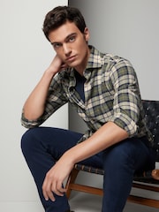 Green Check Brushed 100% Cotton Flannel Shirt - Image 1 of 7