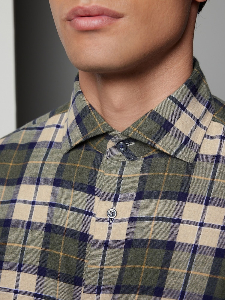 Green Check Brushed 100% Cotton Flannel Shirt - Image 4 of 7