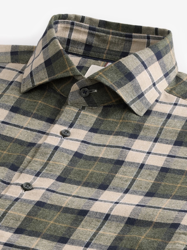 Green Check Brushed 100% Cotton Flannel Shirt - Image 6 of 7